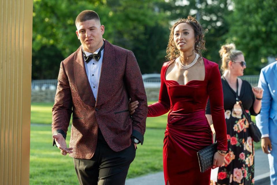 Chiefs George Karlaftis walked the red carpet with girlfriend Kaia Harris before the Super Bowl LVIII championship ring presentation event on Thursday, June 13, 2024, at The Nelson-Atkins Museum in Kansas City.