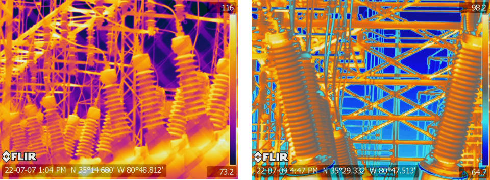 Image: Thermal images of electrical equipment at a Duke Energy substation. (Philip McKenna)