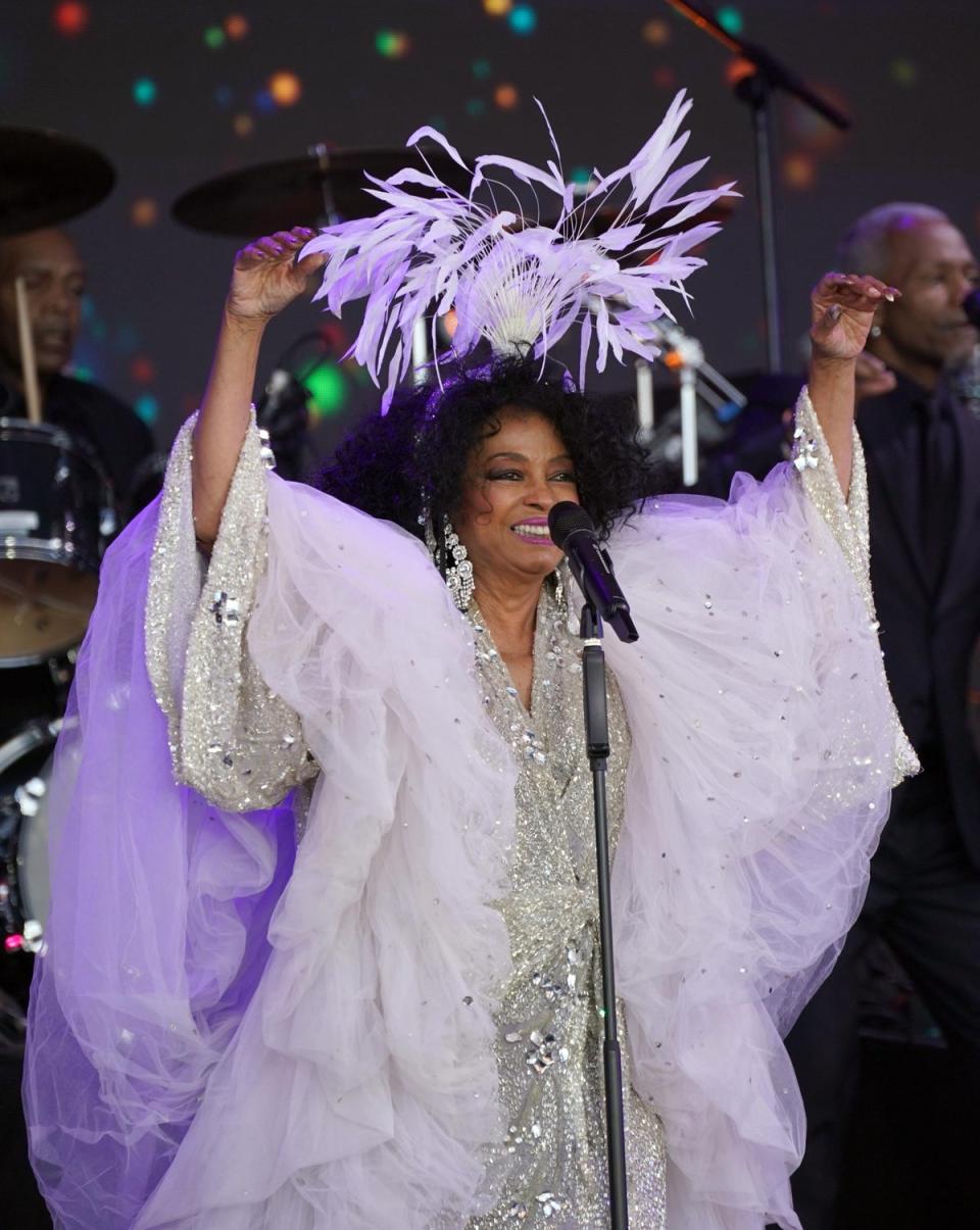 Soul singer Diana Ross filled the Sunday teatime legends slot on the Pyramid Stage during the Glastonbury Festival in Somerset (Yui Mok/PA) (PA Wire)