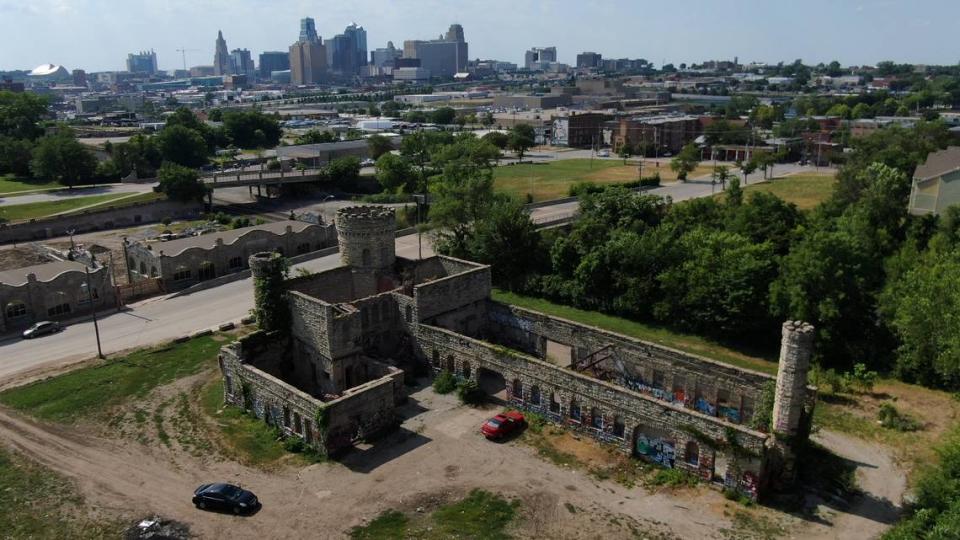 Drone footage shows the former Kansas City Workhouse Castle on Vine Street in July 2020.