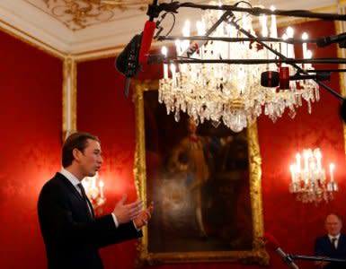 Austria's leader of the People's Party (OeVP) Sebastian Kurz talks to the media after meeting with President Alexander Van der Bellen in Vienna, Austria, December 14, 2017.  REUTERS/Leonhard Foeger