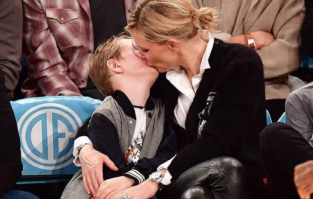 Cate kisses her son, Roman. Source: Getty