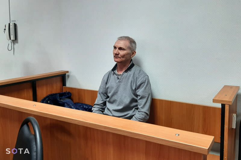 Russian citizen Alexei Moskalyov accused of discrediting the country's armed forces attends a court hearing in Yefremov