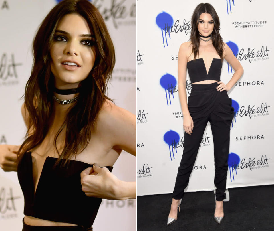 Während unsereins dieses Wochenende nach Ostereiern sucht, machte sich Model Kendall Jenner beim Estee Lauder-Event in New York auf die Suche nach dem perfekten Sitz für ihr heißes Ensemble von ihrer Lieblingsmarke Balmain. Im bauchfreien Zweiteiler in Schwarz – stilvoll kombiniert mit angesagten Metallic-Pumps – zeigte sie genau die richtige Prise Dekolleté für die perfekte Mischung aus Sex-Appeal und Ladylikeness. (22. März 2016, Bilder: Getty Images)