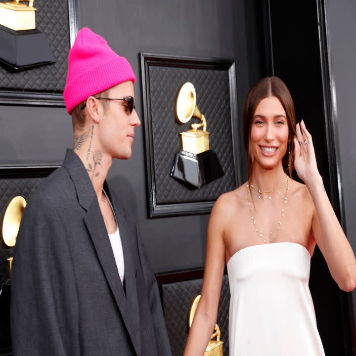 close up of Justin and Hailey on the red carpet