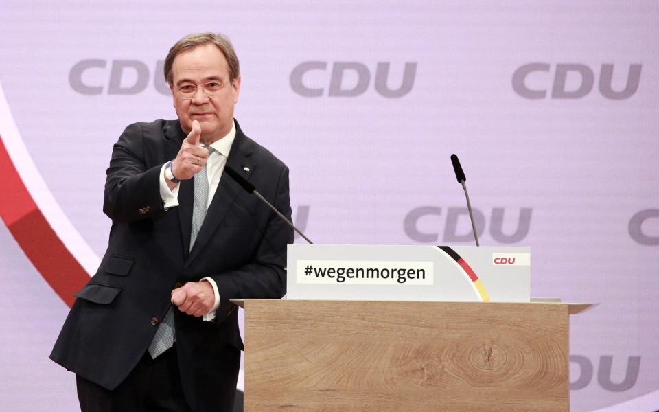 BERLIN, GERMANY - JANUARY 16: NRW Minister President, Armin Laschet speaks as a candidate for chairman of the CDU at a digital party congress to elect a new leader on January 16, 2021 in Berlin, Germany. (Photo by Christian Marquardt - Pool/Getty Images) - Pool/Getty Images Europe