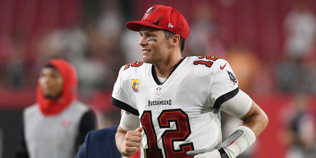 Tom Brady jogs off the field after a win over the Chicago Bears.