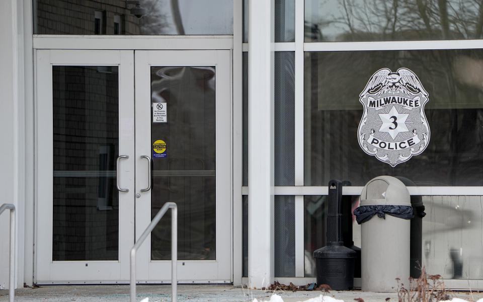 An entrance to Milwaukee Police District 3 in Milwaukee, Wis.