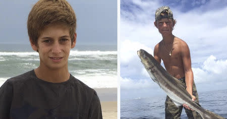 14-year-olds Austin Stephanos (L) and Perry Cohen are showing in this handout provided by the United States Coast Guard in Miami, Florida, July 26, 2015. REUTERS/U.S. Coast Guard/Handout via Reuters
