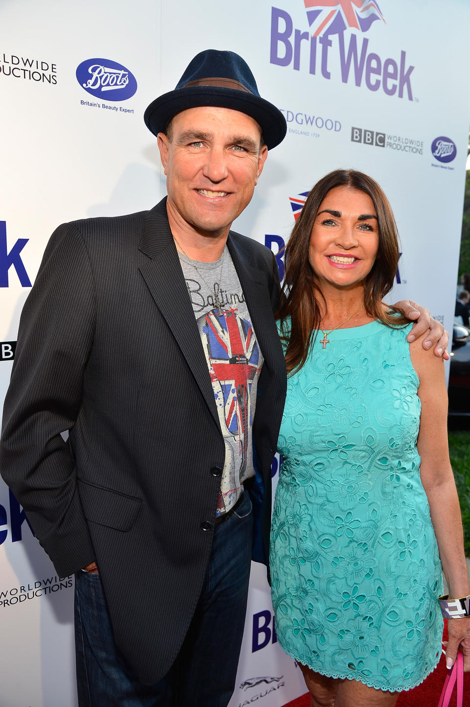 Vinnie Jones (L) and Tanya Jones attend the launch of the Seventh Annual BritWeek Festival 