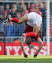 <p>Boro striker Rudy Gestede takes a tumble</p>