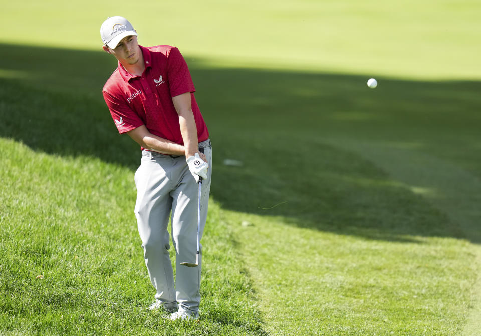 Matt Fitzpatrick hits from the rough on the 14th hole during round two of the Canadian Open golf tournament at St. George's Golf and Country Club in Toronto, Friday, June 10, 2022. (Nathan Denette/The Canadian Press via AP)