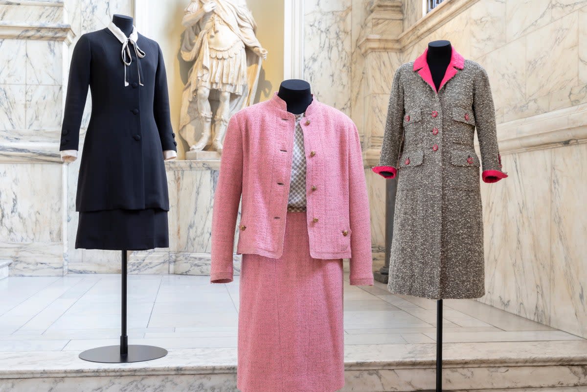 Three of Chanel’s outfits on display at the exhibition ((c) Victoria and Albert Museum, London)