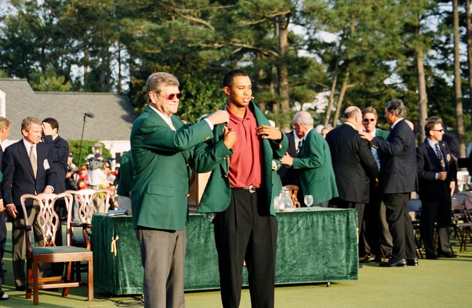 When Tiger Woods won the 2002 Masters, he held all four major championships. But he did not win them in the same calendar year. (Getty)