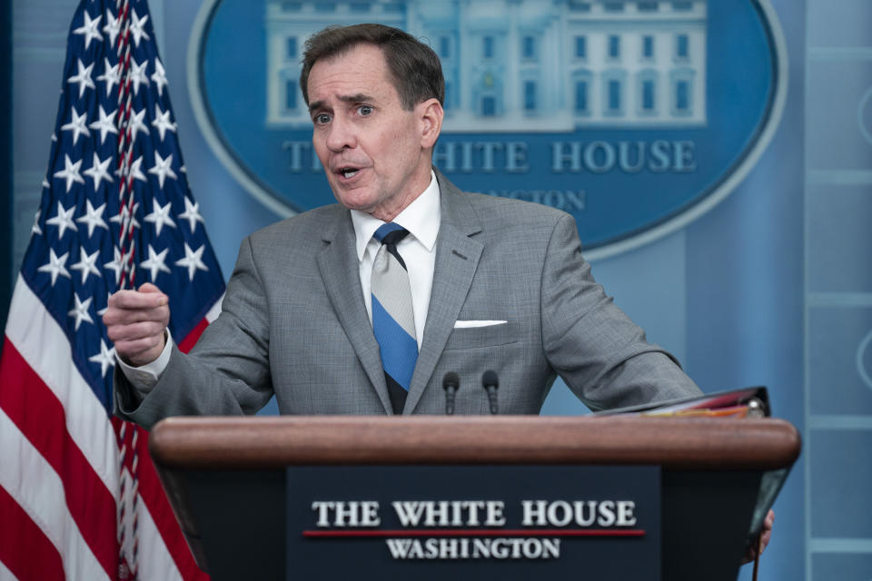 National Security Council spokesman John Kirby at a news briefing at the White House.