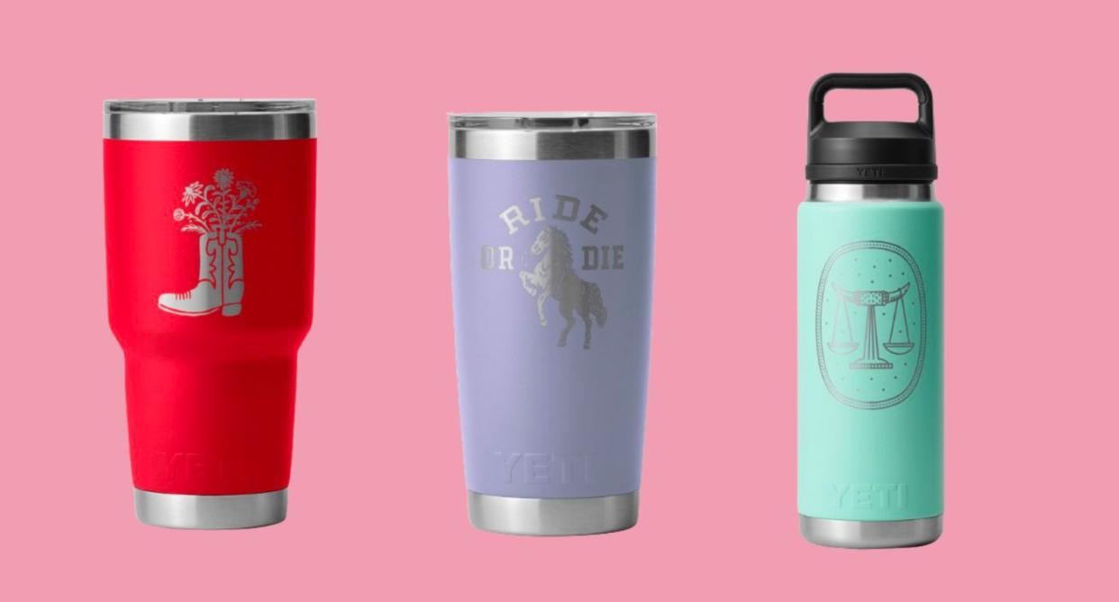 three custom yeti ramblers