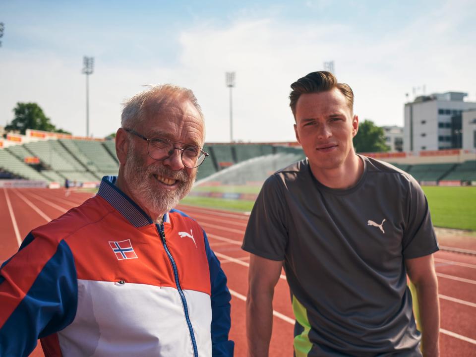 Leif Olav Alnes and Karsten Warholm at a running track.