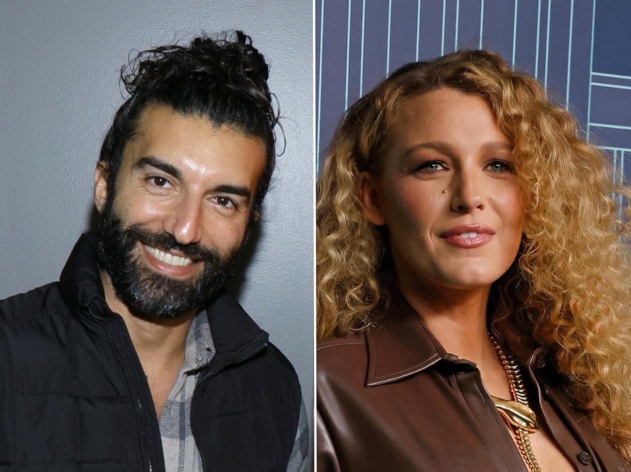 Justin Baldoni pictured in Los Angeles, California on October 26, 2021 (L), Blake Lively pictured in New York City on April 27, 2023 (R)..