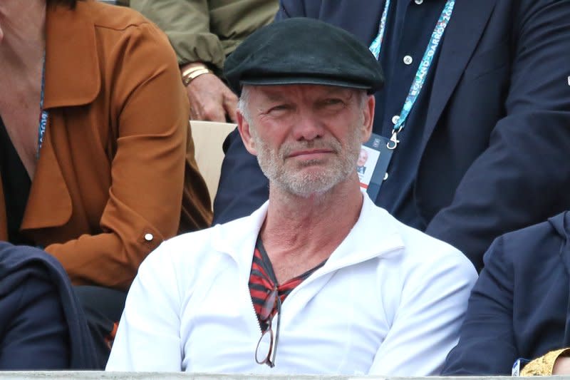 Sting watches the French Open at Roland Garros in Paris on May 30, 2019. The musician turns 72 on October 2. File Photo by David Silpa/UPI