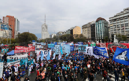 People gather on 9 de Julio avenue during a demonstration against the government’s economic measures in Buenos Aires, Argentina September 12, 2018. REUTERS/Marcos Brindicci