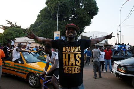 Gambians take to the street in jubilations as Adama Barrow is sworn-in as President of Gambia in Banjul January 19, 2017 REUTERS/Afolabi Sotunde