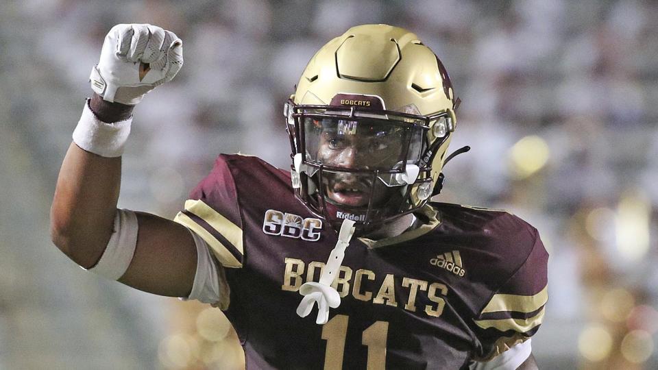 Texas State Zion Childress during an NCAA football game on Saturday, Sept. 4, 2021, in San Marcos, Texas.