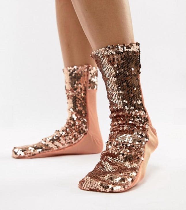 ASOS DESIGN Rose Gold Sequin Sock