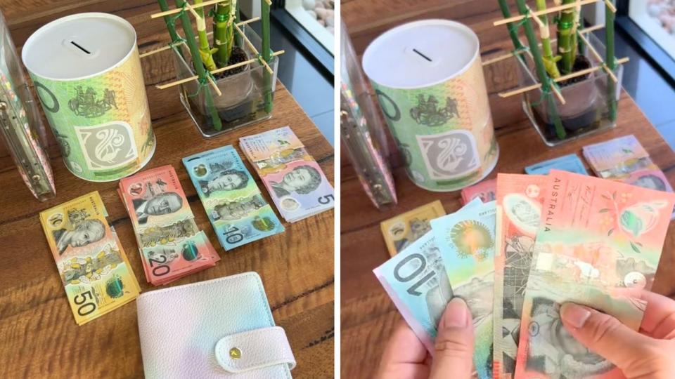 Compilation image of Aussies cash stuffing on TikTok