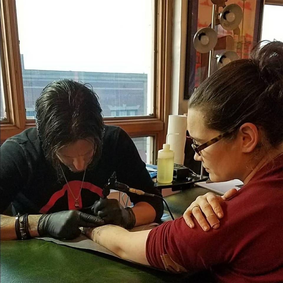 Kate Mervine, getting inked. (Courtesy Kate Mervin)