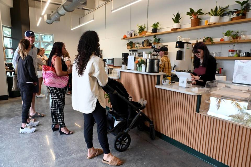 Orange Blossom Coffee opened this week on Old Main Street in the City Centre Building, and quickly had folks lining up to get their fix of coffee or tea, hand-crafted by a barista.