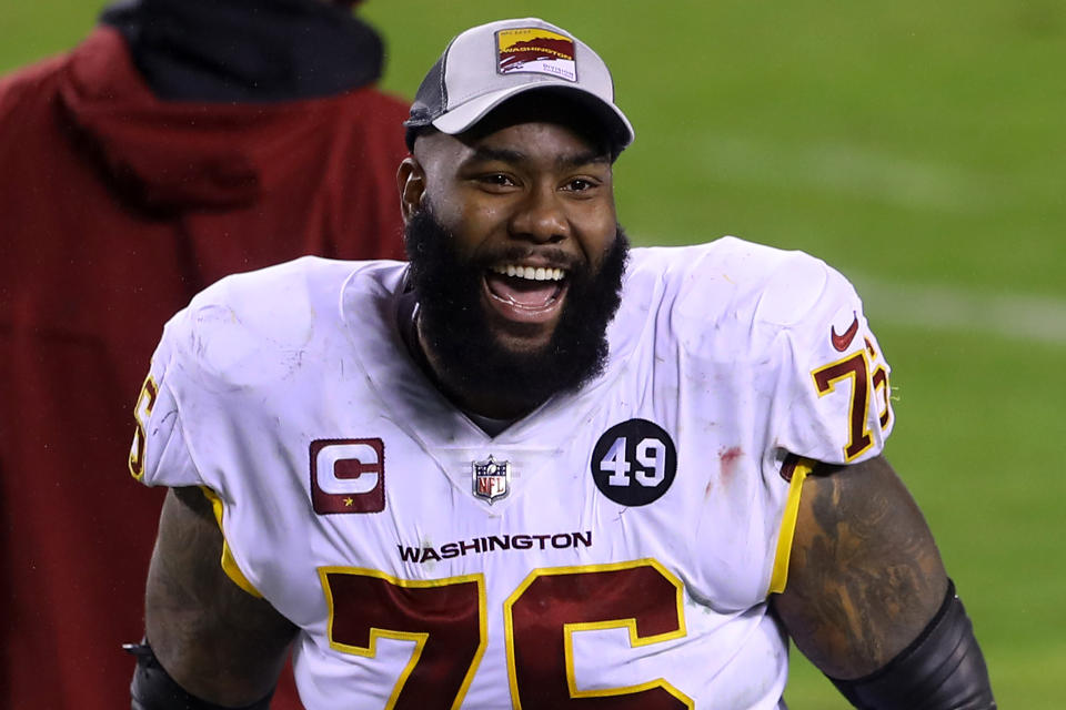 Offensive tackle Morgan Moses #76 of the Washington Football Team. (Photo by Mitchell Leff/Getty Images)