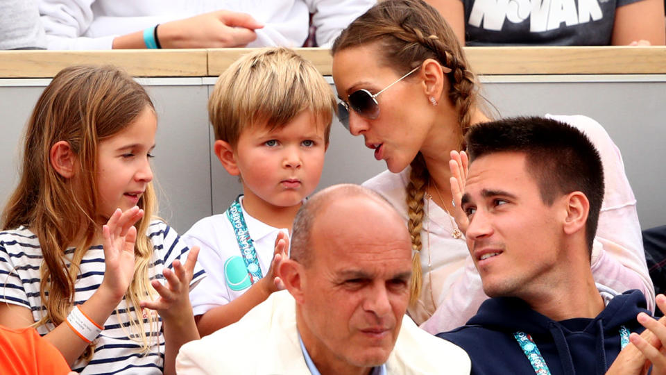 Jelena and Stefan Djokovic at the 2019 French Open watching Novak. (Photo by Clive Brunskill/Getty Images)