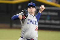 Chicago Cubs pitcher Jordan Wicks throws against the Arizona Diamondbacks during the first inning of a baseball game Wednesday, April 17, 2024, in Phoenix. (AP Photo/Darryl Webb)