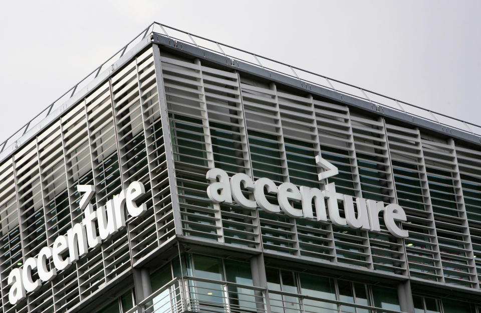 <b>Accenture</b> From "Accent on the future". The name Accenture was proposed by a company employee in Norway as part of an internal name finding process (BrandStorming). Before 1 January 2001, the company was called Andersen Consulting. (AFP PHOTO LOIC VENANCE)