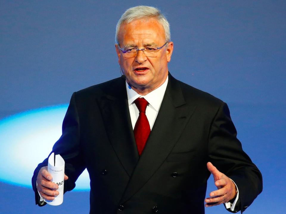 Volkswagen CEO Martin Winterkorn gives his closing speech during the Volkswagen group night ahead of the Frankfurt Motor Show (IAA) in Frankfurt, Germany, September 14, 2015.