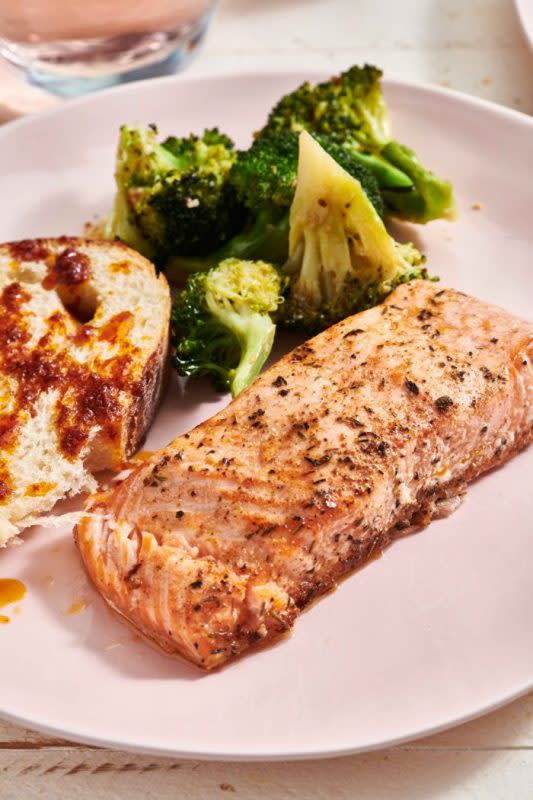 <p>Katie Workman</p><p>An eclectic and interesting blend of herbs, spices, citrus and maple syrup makes this a very memorable salmon dish. Let the kids help make the marinade.</p><p><strong>Get the recipe: <a href="https://themom100.com/recipe/dedies-herbed-salmon/" rel="nofollow noopener" target="_blank" data-ylk="slk:Dedie's Herbed Salmon;elm:context_link;itc:0;sec:content-canvas" class="link rapid-noclick-resp">Dedie's Herbed Salmon </a></strong></p>