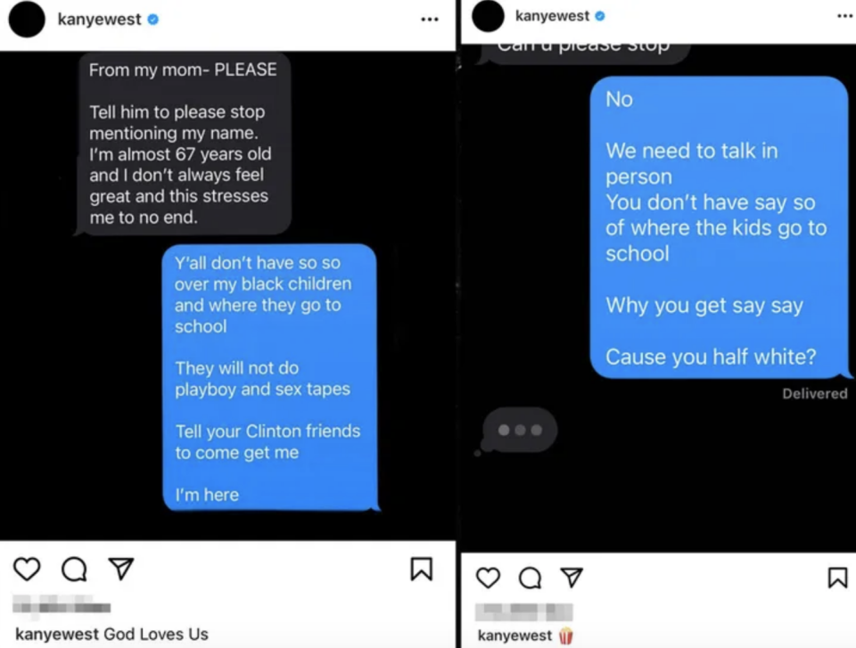 kim's instagram with the text messages