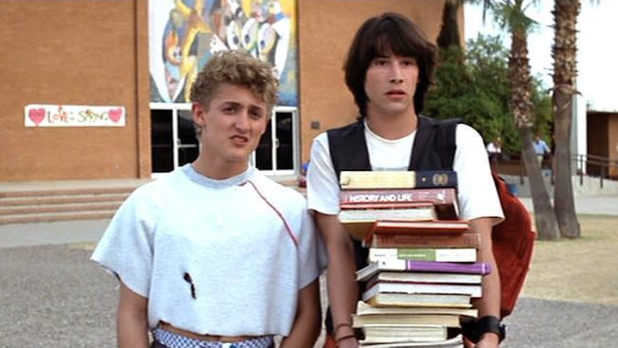 Bill and Ted attended San Dimas High School in the first two movies. (Credit: Orion Pictures)