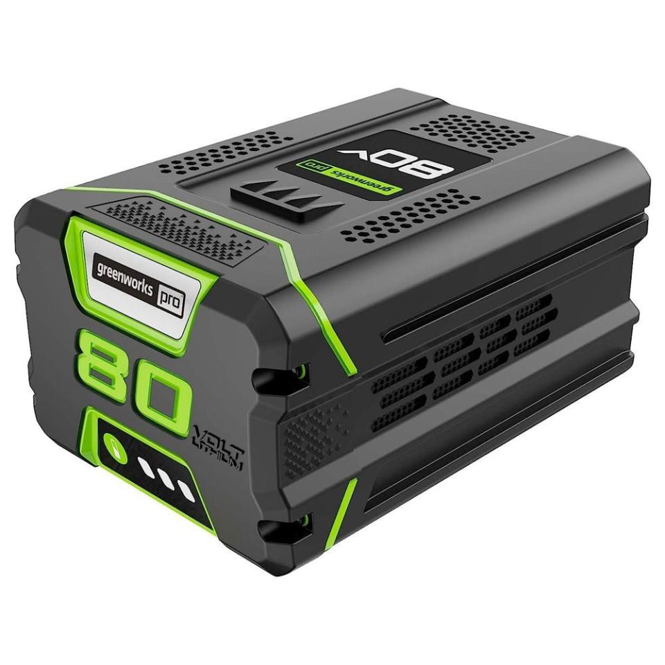 <p><a href="https://www.amazon.com/Greenworks-PRO-Lithium-Battery-GBA80200/dp/B00SSBL0NE/ref=sr_1_3?keywords=greenworks+80v&qid=1688066225&sprefix=greenworks%2Caps%2C82&sr=8-3&ufe=app_do%3Aamzn1.fos.006c50ae-5d4c-4777-9bc0-4513d670b6bc&tag=syn-yahoo-20&ascsubtag=%5Bartid%7C2089.a.44495890%5Bsrc%7Cyahoo-us" rel="nofollow noopener" target="_blank" data-ylk="slk:Shop Now;elm:context_link;itc:0;sec:content-canvas" class="link ">Shop Now</a></p><p>PRO 80V 2.0Ah Lithium Ion Battery</p><p>$97.00</p><p>amazon.com</p>