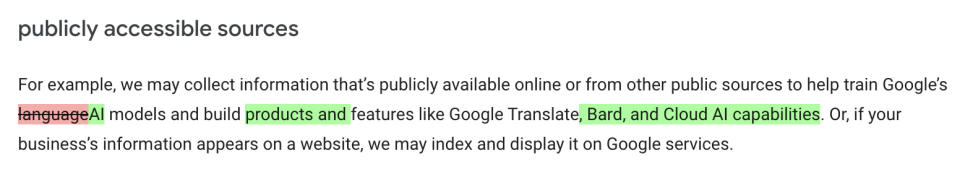 Google's privacy policy, which reads: 