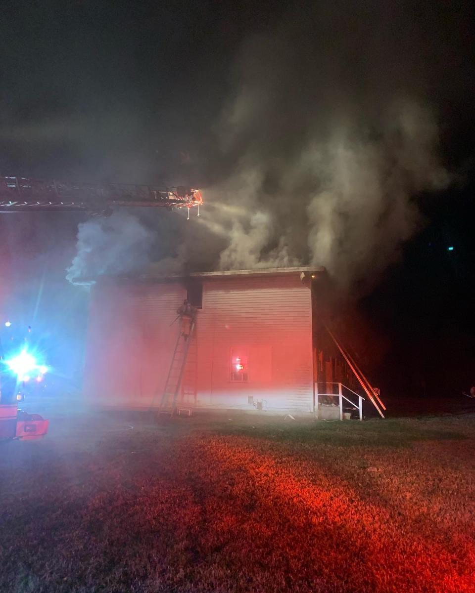 Salisbury Fire Department firefighters battle a blaze that broke out in an apartment block on Jersey Road in Salisbury on Tuesday, Nov. 22, 2022.