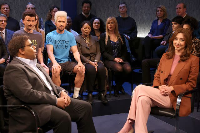<p>Will Heath/NBC via Getty Images</p> Kenan Thompson as Professor Norman Hemming, Mikey Day as Dean, host Ryan Gosling as Jeff, and Heidi Gardner as Bobbi Moore during the "Beavis and Butt-Head" sketch on Saturday, April 13, 2024
