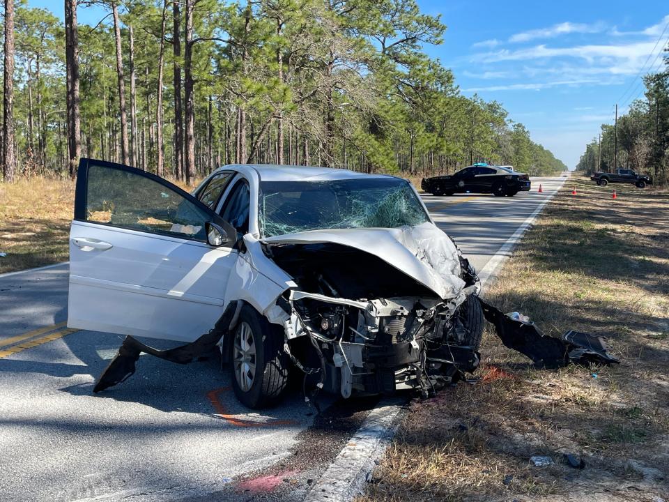 FHP officials said this Toyota Corolla was involved in a two-vehicle crash that claimed the life of the driver on Friday morning