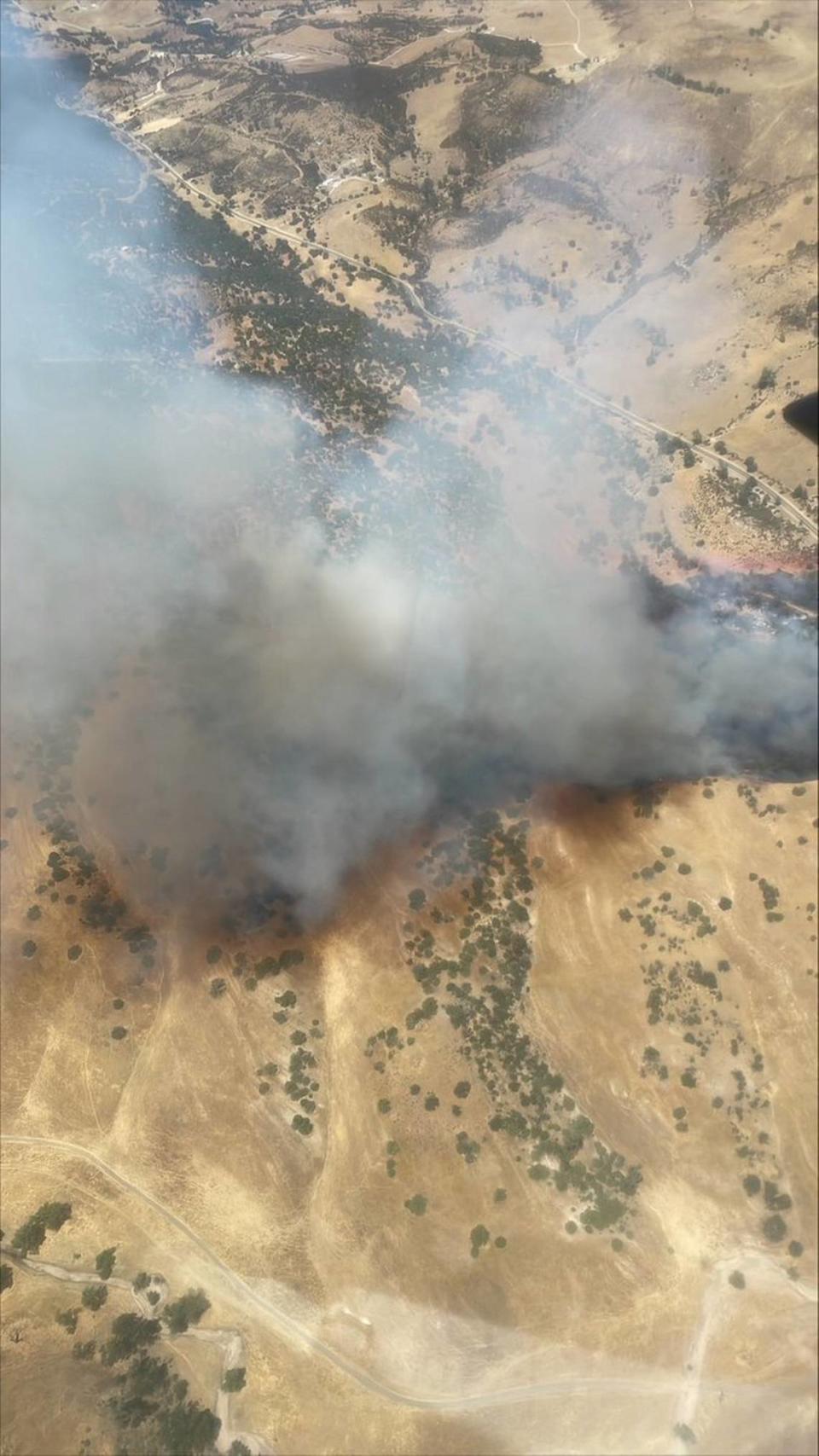 Smoke pouring from the fire east of Santa Margarita on July 30, 2023.