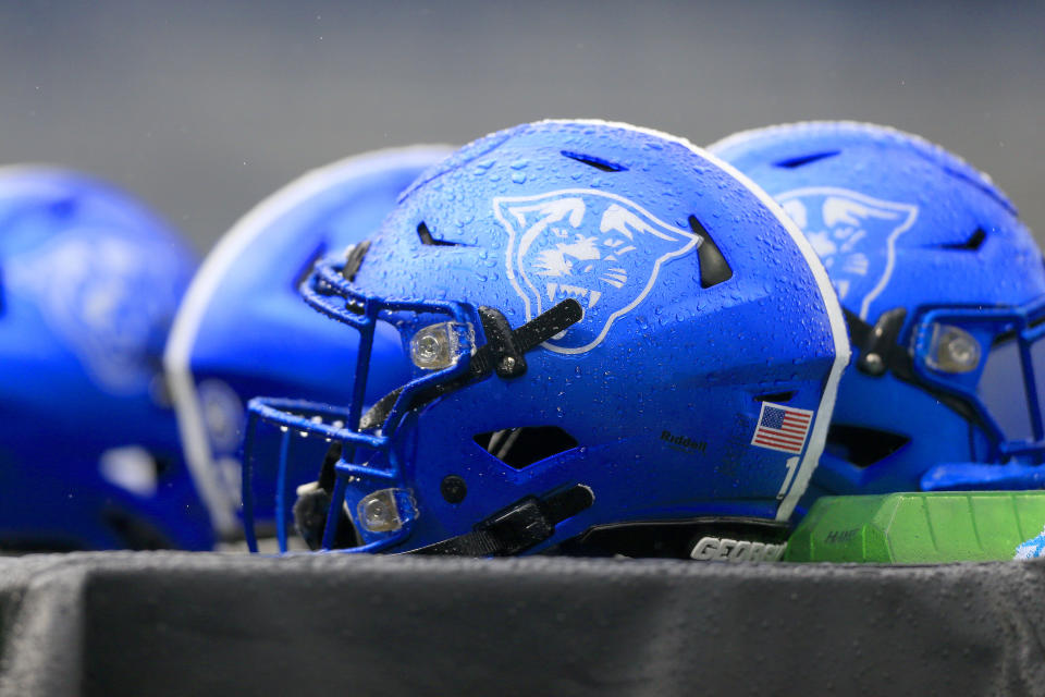 Georgia State helmets on the sidelines.