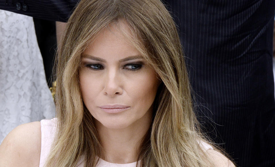 US First Lady Melania Trump makes cards for members of the military at the annual Easter Egg roll on the South Lawn of the White House in Washington, DC, on April 17, 2017. Photo by Olivier Douliery *** Please Use Credit from Credit Field ***