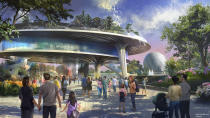 A new pavilion will be home base for Epcot's signature festivals. The three-level structure will feature a plaza level, a middle expo level, and a park that sits in the sky on the top level, complete with a view of World Showcase. (Disney)