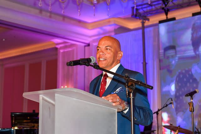 <p>Paras Griffin/Getty</p> Rickey Minor speaks at the Legacy of Love Gala on Aug. 9, 2023