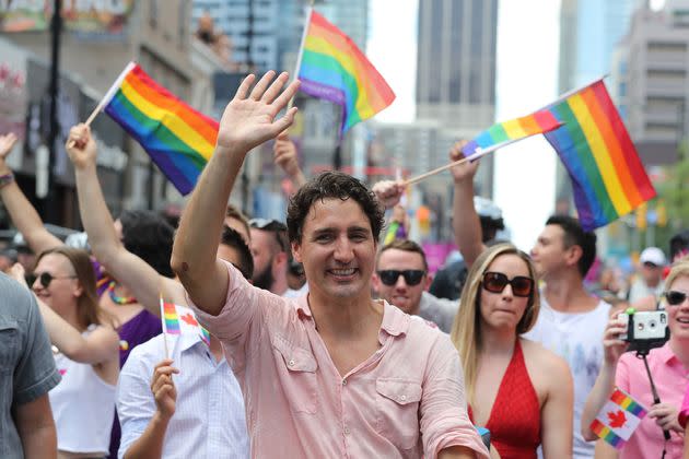 In 2016, Trudeau made history as Canada's first prime minister to take part in Toronto's Pride parade. (Photo: Steve Russell via Getty Images)