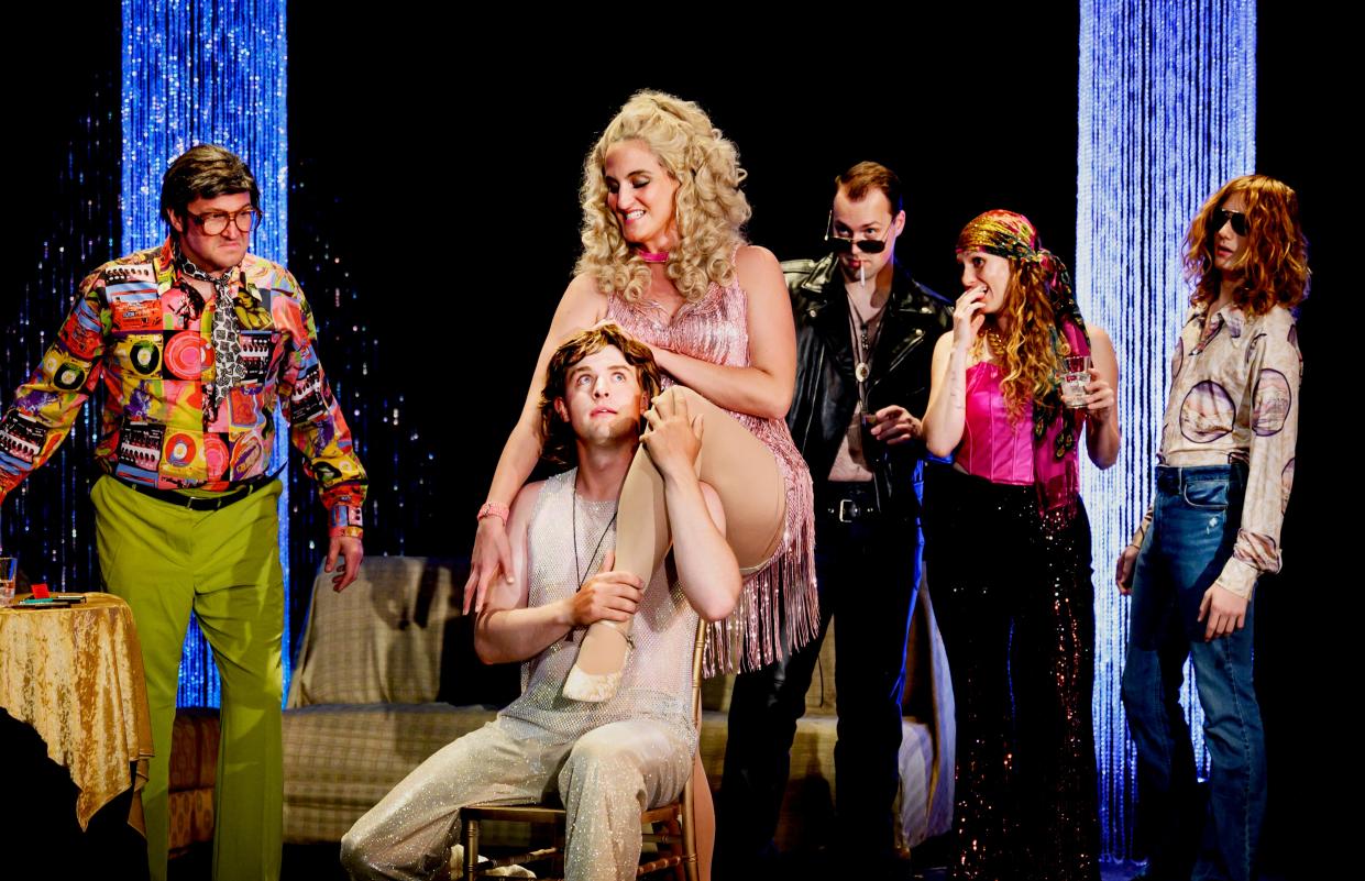 Some of the Oak Ridge Playhouse cast members in a scene from "Joseph and the Amazing Technicolor Dreamcoat," Jon Zierden, from left, Nathan Fink, Casey Maxwell, Nicholas Johnson, Carly Rawlings, Josh McCormick.